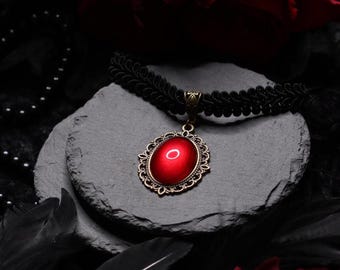 Gothic choker with desired color pendant as a lace collar with oval setting as a gift for steampunk outfit and witch birthday