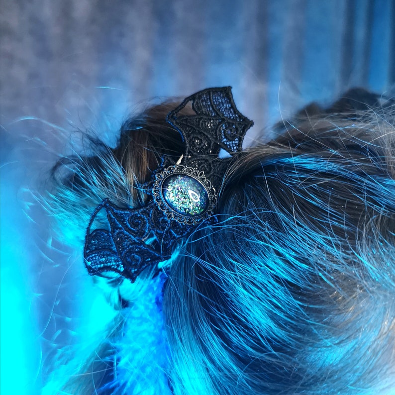 Bat hair clip with desired color black lace as hair Etsy