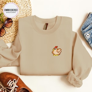 Chicken Pixel Art Embroidered Sweatshirt: Stardew Valley Pullover