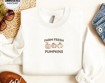 Sweatshirt geborduurde boerderijpompoenen: herfstherfsttrui