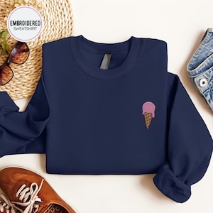 Eiscreme-besticktes Sweatshirt, Eistüte-Stickerei-Sweatshirt, bestickter Pullover, Ästhetischer Pullover, Eiscreme-Schaufel-Pullover