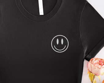 Smile-T-shirt met borduursel: Uniseks biologisch katoenen Happy Tee