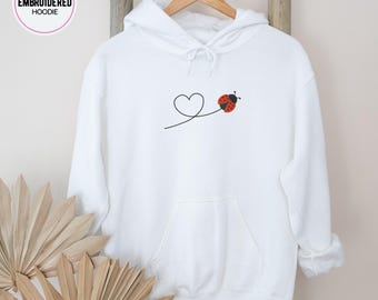 Ladybug Embroidery Hoodie: Love Heart, Animal Lover Gift