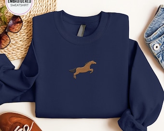 Besticktes Pferde Sweatshirt: Reitpferd Rundhalsausschnitt, Tierstickerei