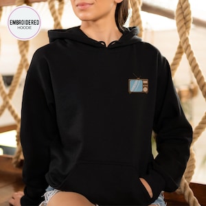 Retro TV Embroidery Hoodie, Embroidered Television Sweatshirt, Television Lover Gift, Old School TV Hoodie, Classic TV Embroidered Jumper