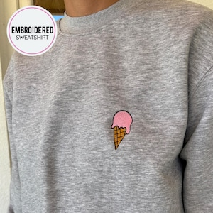 Sweatshirt met geborduurd ijs: uniseks desserttrui, cadeau ijsliefhebber, geborduurd ijs ronde hals