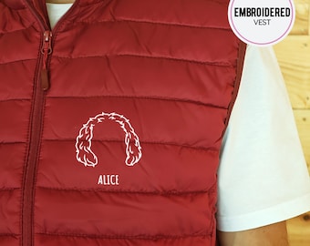 Custom Dog Name Embroidery Puffer Vest, Dog Lover Vest, Choose Your Dog Breed