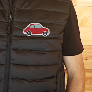 Italian Car Embroidery Puffer Vest: Fiat 500 Mini Car Lover Jacket