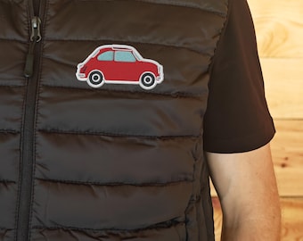 Italian Car Embroidery Puffer Vest: Fiat 500 Mini Car Lover Jacket