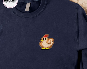 Custom Chicken Pixel Art Sweatshirt, Gamer Girl Gift, Cozy Gaming Apparel, Stardew Valley Inspired Hoodie, Birthday Gift for Her