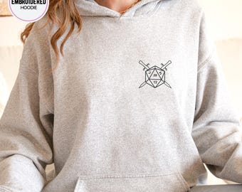 Dungeons And Dragons Sweatshirt, DnD Hoodie, Embroidered D20 Crewneck, Dungeons Merch T-shirt