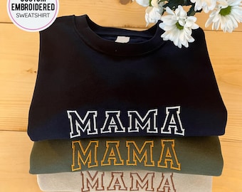 Custom MAMA Sweatshirt with Kids Names on Sleeve, Mother's Day Embroidery Gift, Personalized MAMA Crewneck, MOM Sweater with children names