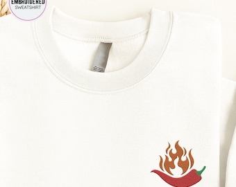 Chilli Pepper Embroidered Sweatshirt, Gift for Spicy Lovers, Red Pepper Embroidered Pullover