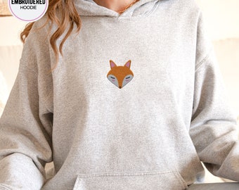 Felpa con cappuccio ricamata con testa di volpe: regalo minimalista per gli amanti degli animali