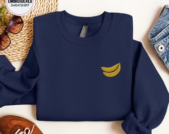 Bananas Embroidered Sweatshirt: Unisex Fruit Pullover, Fresh Embroidery Sweater
