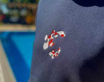 Felpa con ricamo a forma di pesce koi, ricamo giapponese, maglione per amanti del Giappone, ricamo a forma di pesce koi, regalo di abbigliamento giapponese, amante del pesce koi