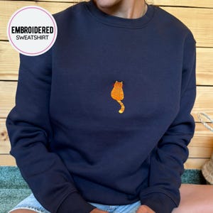 Orange Cat Embroidery Sweatshirt - Ginger Cat Lover Pullover, Embroidered Cat Sweater, Red Cat Embroidered Hoodie