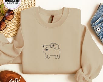 Mama Bear Embroidery Sweatshirt: Mom Cotton Blend Top, Mother's Gift, Mama Embroidered Crewneck, Woman's Day Sweater