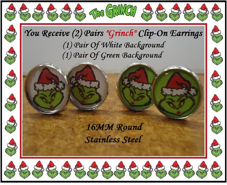 Girls Dress up Clip on Earrings Grinch Clip on Earrings Etsy