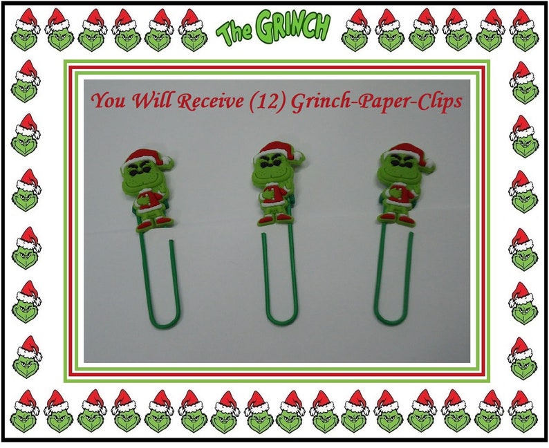 12 Grinch Paper Clips Super Sweet Stocking Stuffers Office image 2
