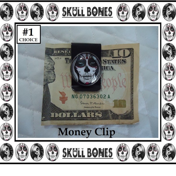 Gothic Skull Bones Head Black Money Clip With Skeleton Face Finger Great Harley Motorcycle Collectors Gift Neat Gift