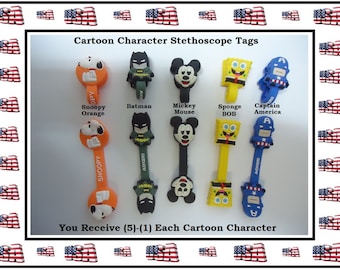 5) Stethoscope Tags (1) Each Character Snaps On & Off Stethoscope Male OR Female Office Accessory Office Gift Medical Nurse Doctor RN LPN