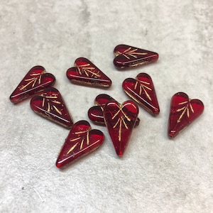 Transparent Red Heart with Gold Engraved Details 8pcs.