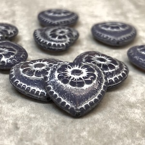 Lilac Opal Heart with Silver Details Vintage Look 9pcs.