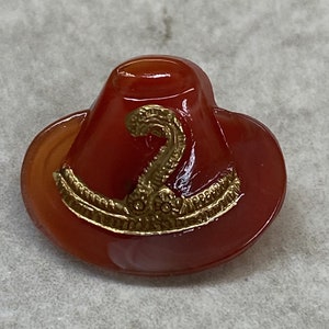 22mm Czech Glass Button Burn red/Gold Cowboy Hat