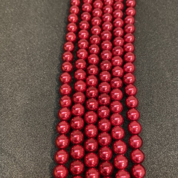 50 Pcs. 3mm Glass Pearl - Cherry Red Round glass bead with pearlized coating. Comparable to Swarovski pearls in durability and finish.