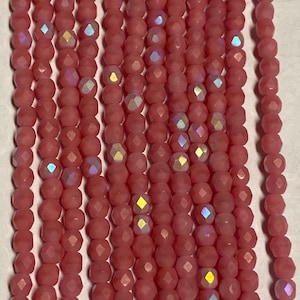 3mm Fire Polish - Opaque Pink AB 50 Beads