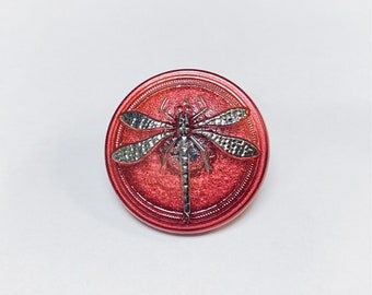 23mm Czech Glass Button Dark Rose Dragonfly