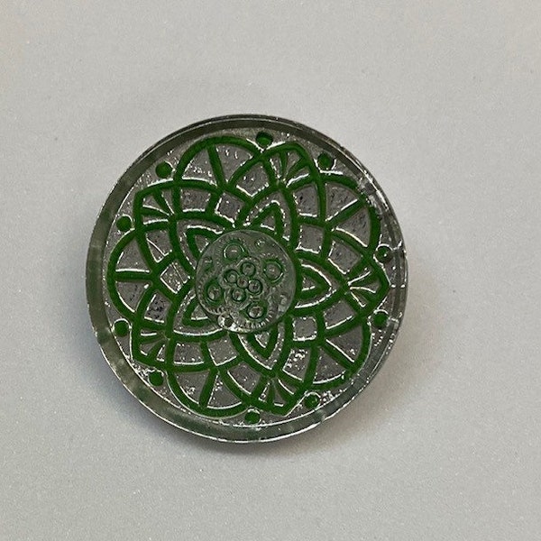 Doily Czech Glass Button- Green with Silver Coating.