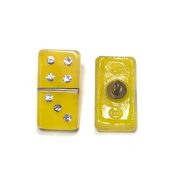 20mm Czech Glass Button  Yellow Crystal Dice