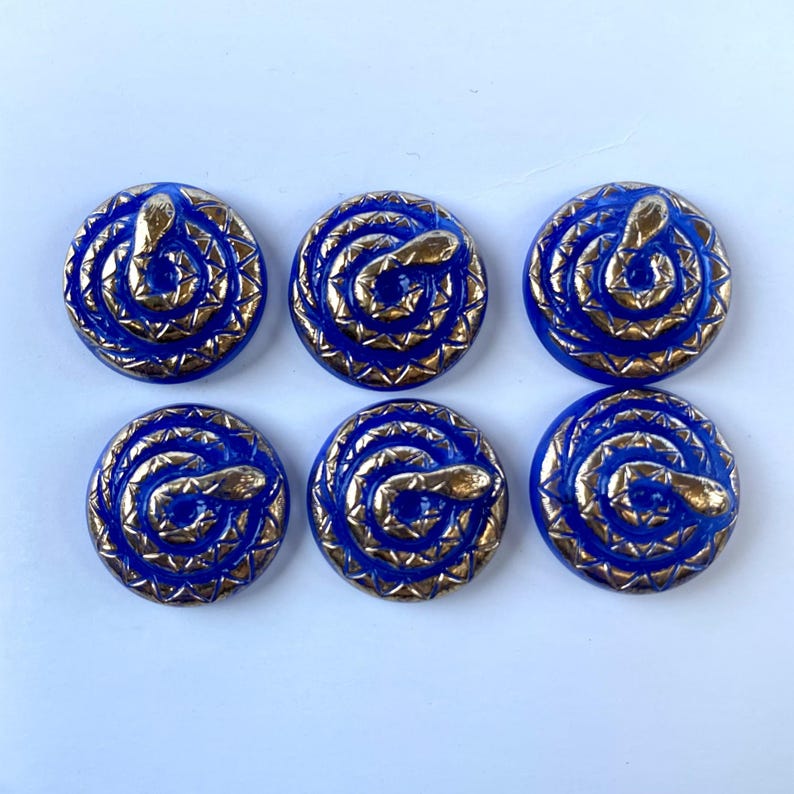 Snake Czech Glass Sapphire / Gold Button Metal Shank Size 8 - - Etsy