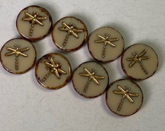 1 bead, 17mm Table Cut Dragonfly - Brown/Gold, Travertine.