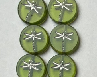 1 Strand,8 beads, 17mm Table Cut Dragonfly - Transparent, Green, Silver.