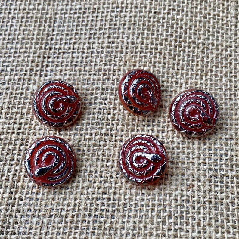Snake Czech Glass Red / Silver - Button Metal Shank Size 8 - Etsy