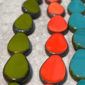 9 Beads 18mm Table Cut Flat Drop  Coral travertine, Turquoise Travertine,Avacado Travertine