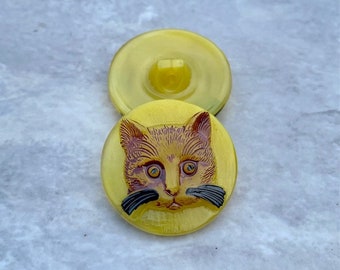 Kätzchen-Katze, gelber Mondschein mit Schwarz und Braun, Zise 10 handbemalte Details, Glasschaft 22,5 mm.