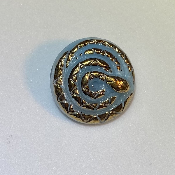 Snake Tjeckisk Glas Blå/Guld Knapp Metall Skaft Storlek 8
