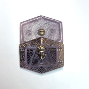 31mm Czech Glass Button Purple/Gold Egyptian Pharaoh