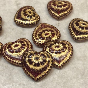 Transparent Red Heart with Gold Details Vintage Look 9pcs.