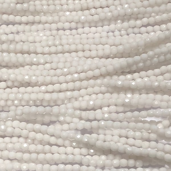 3mm Fire Polish - White Opal 50 beads