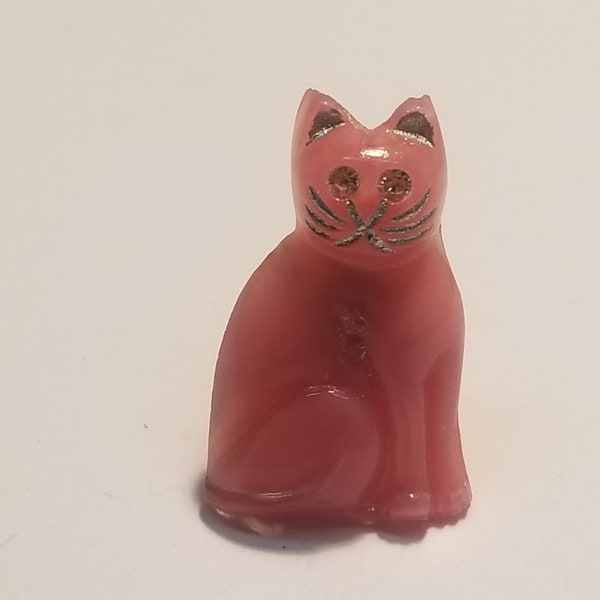 Bouton Chat en Verre Tchèque 23 mm Rose avec détails argentés et yeux en cristal ou Violet avec Or