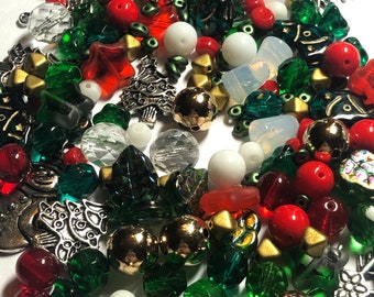 Christmas Holiday Czech Glass Mix  beads and charms 225 g,