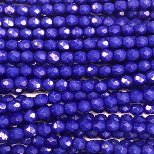 4mm Czech Fire Polish Beads- Blue 50 beads