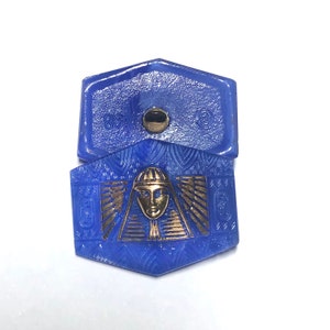 31mm Czech Glass Button Sapphire/Gold Egyptian Pharaoh