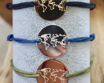 Bracelet Carte Du Monde En Plaqué Or Etsy