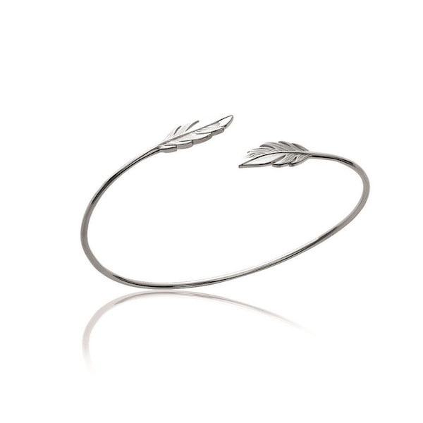 Bracelet jonc plume en argent 925 - bracelet plume - bracelet ethnique - jonc rigide